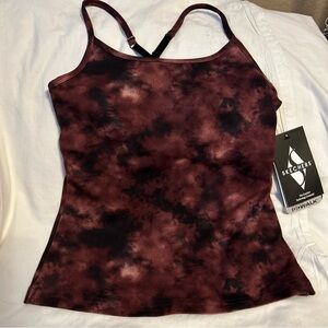 Skechers GoWalk Racerback Shelf Bra Cami XSmall new tie dye black & maroon